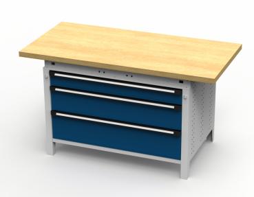 Breitfachschubladen-Werkbank Typ 405  1524x750x850 mm LxTxH mit 3 Schubladen