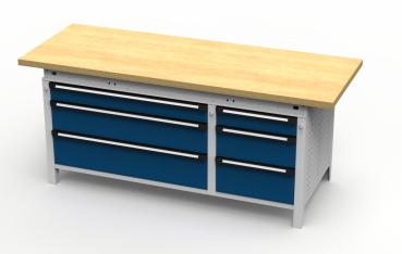 Breitfachschubladen-Werkbank Typ 425 2004x750x850 mm LxTxH mit 6 Schubladen
